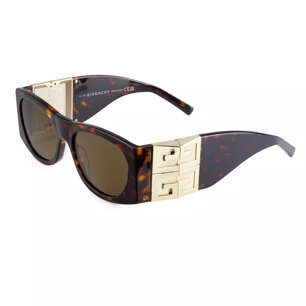 GIVENCHY GOLD LOGO BROWN SUNGLASSES. 4G 56MM Rectangular Sunglasses.